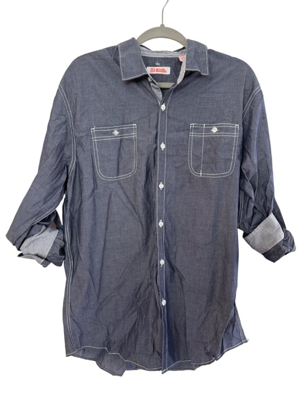Michael Brandon button up shirt Mens Long Sleeve Chambray L